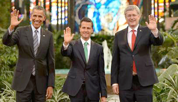 Los presidentes Obama, Peña Nieto y el primer ministro Harper. Foto: Presidencia.